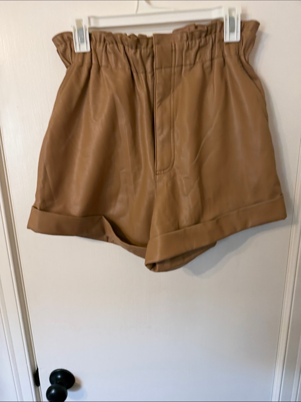 Abercrombie & Fitch Medium Tan High-Waist Paperbag Faux Leather Shorts